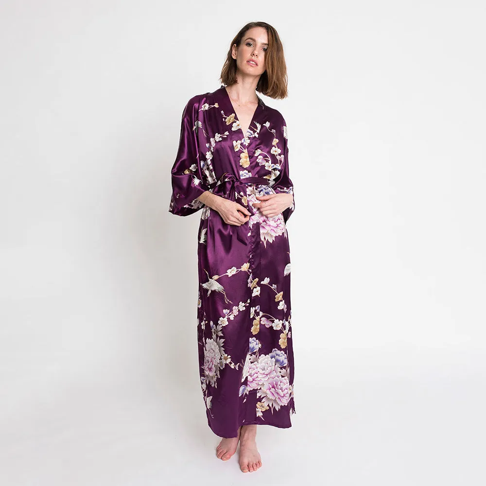 Chrysanthemum & Crane Long Kimono Robe