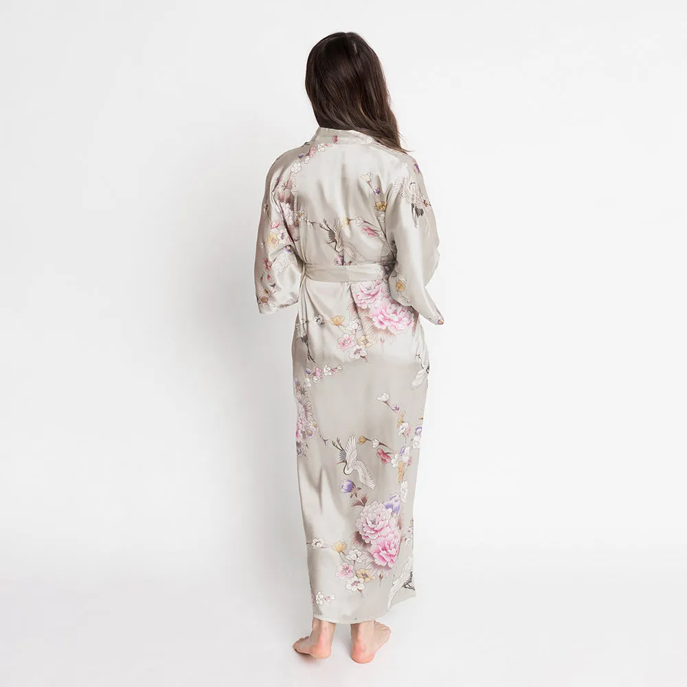 Chrysanthemum & Crane Long Kimono Robe
