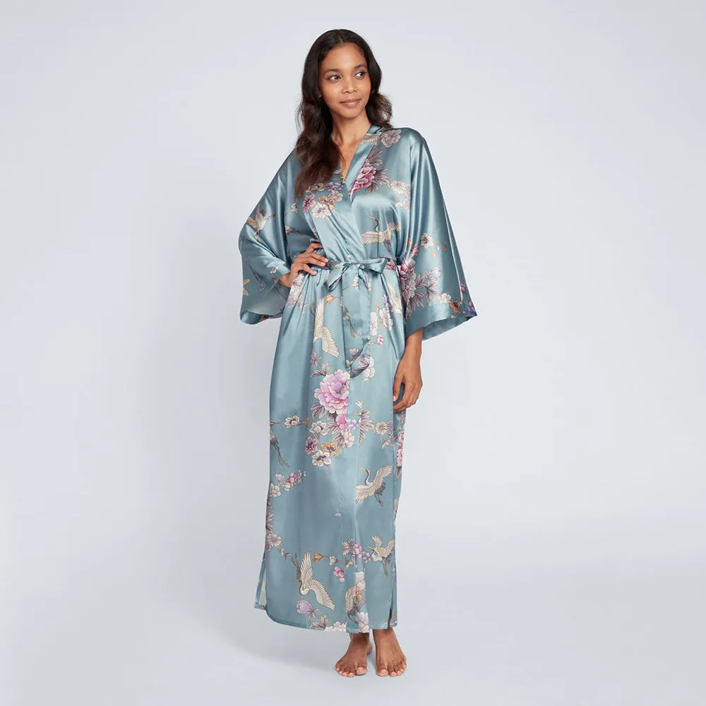 Chrysanthemum & Crane Long Kimono Robe