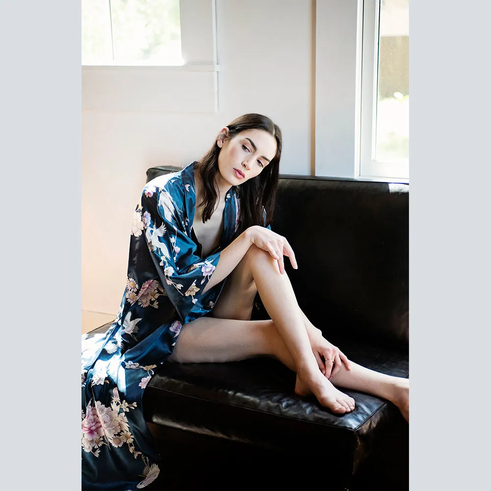 Chrysanthemum & Crane Long Kimono Robe