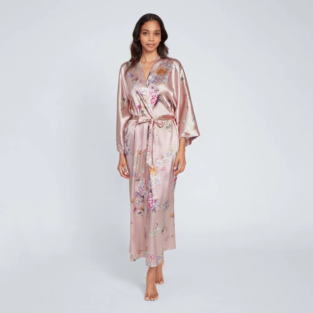 Chrysanthemum & Crane Long Kimono Robe