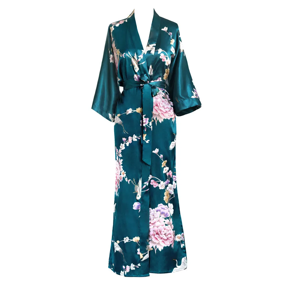 Chrysanthemum & Crane Long Kimono Robe