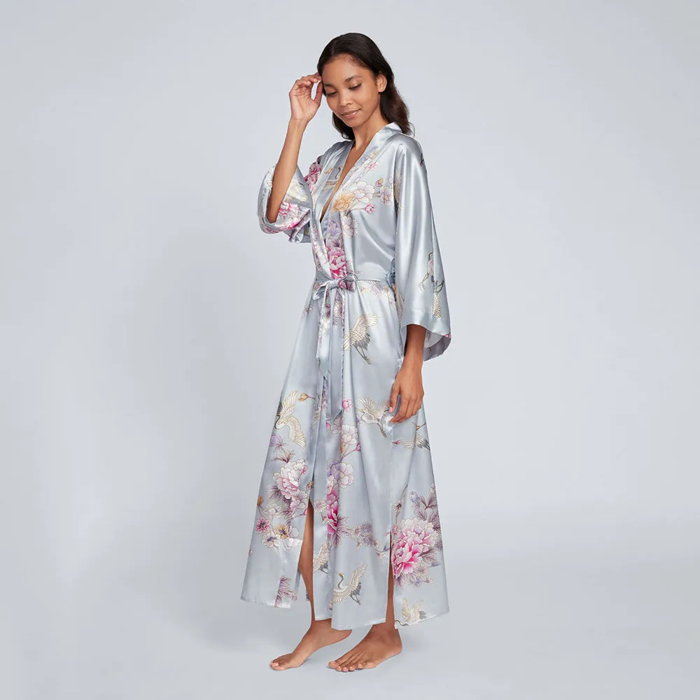 Chrysanthemum & Crane Long Kimono Robe
