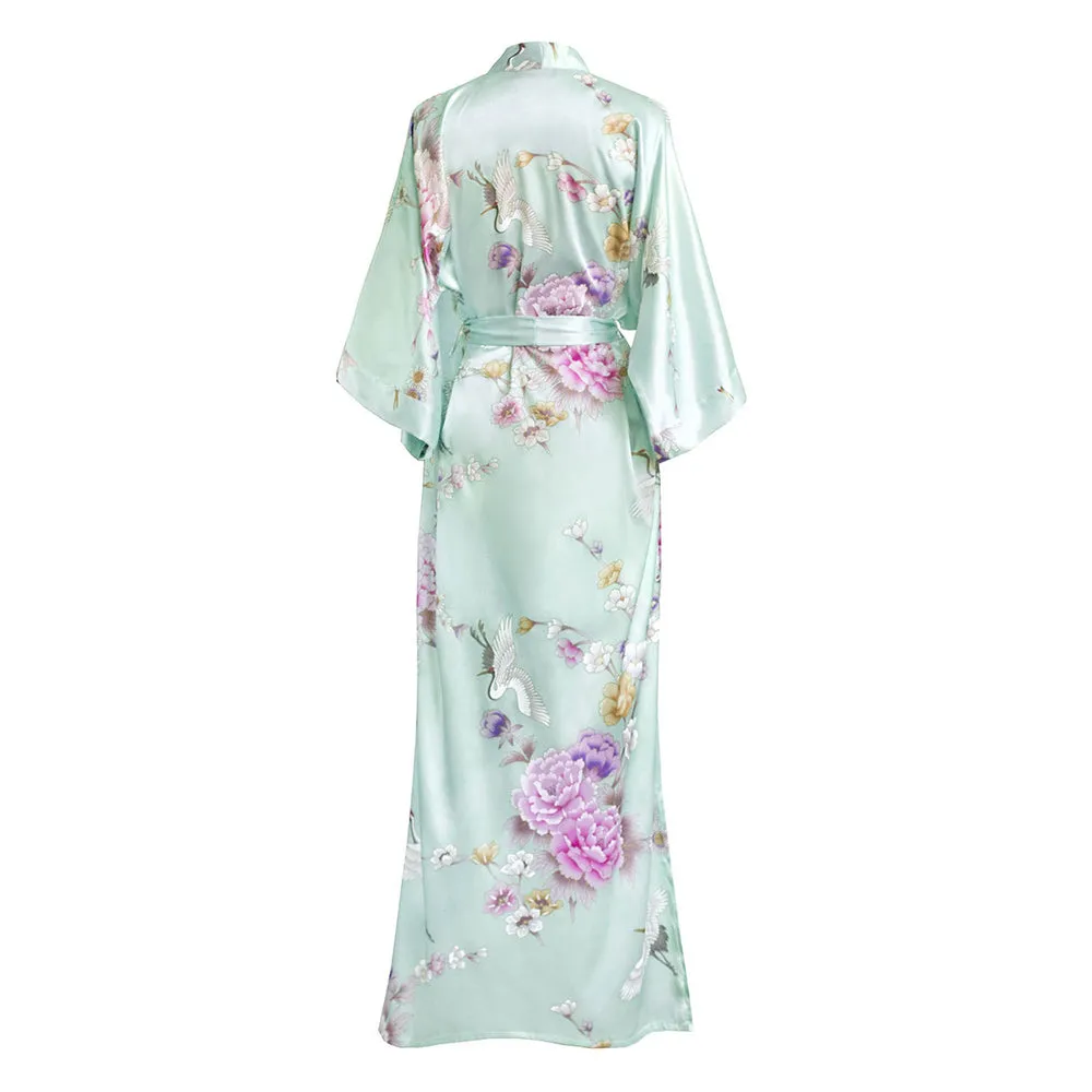 Chrysanthemum & Crane Long Kimono Robe