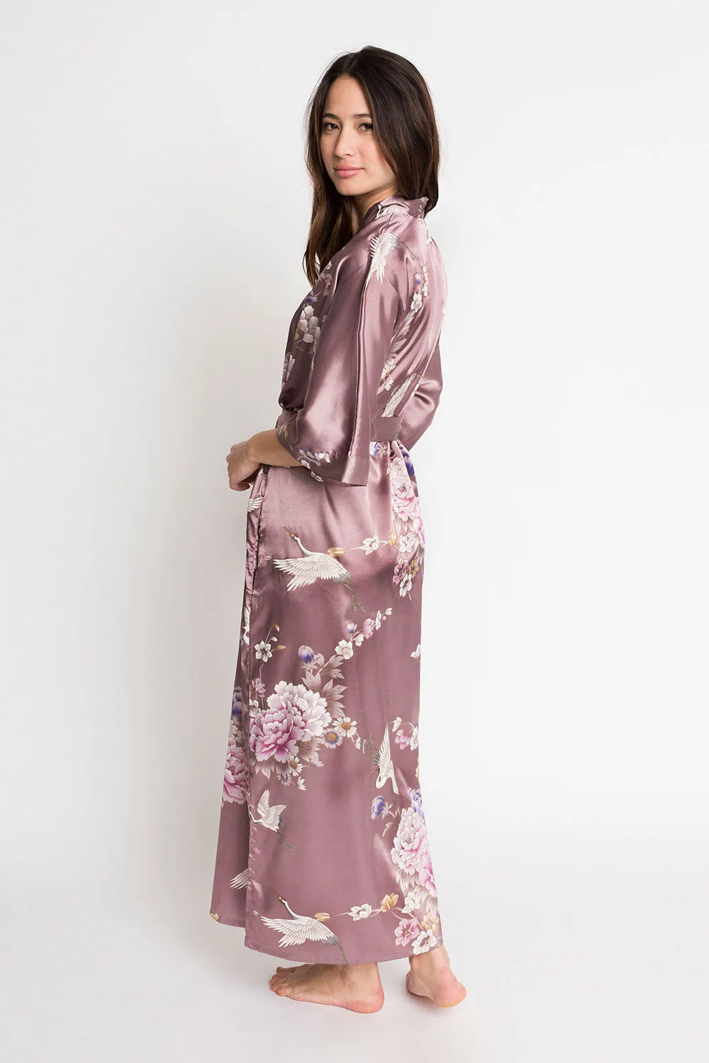 Chrysanthemum & Crane Long Kimono Robe