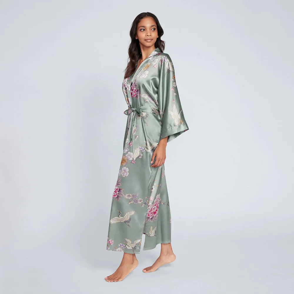Chrysanthemum & Crane Long Kimono Robe