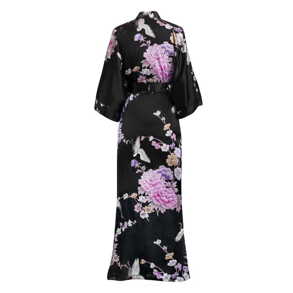 Chrysanthemum & Crane Long Kimono Robe