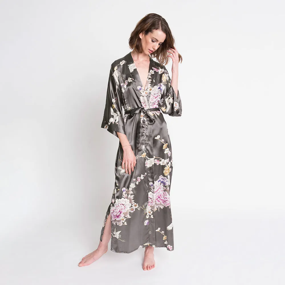 Chrysanthemum & Crane Long Kimono Robe