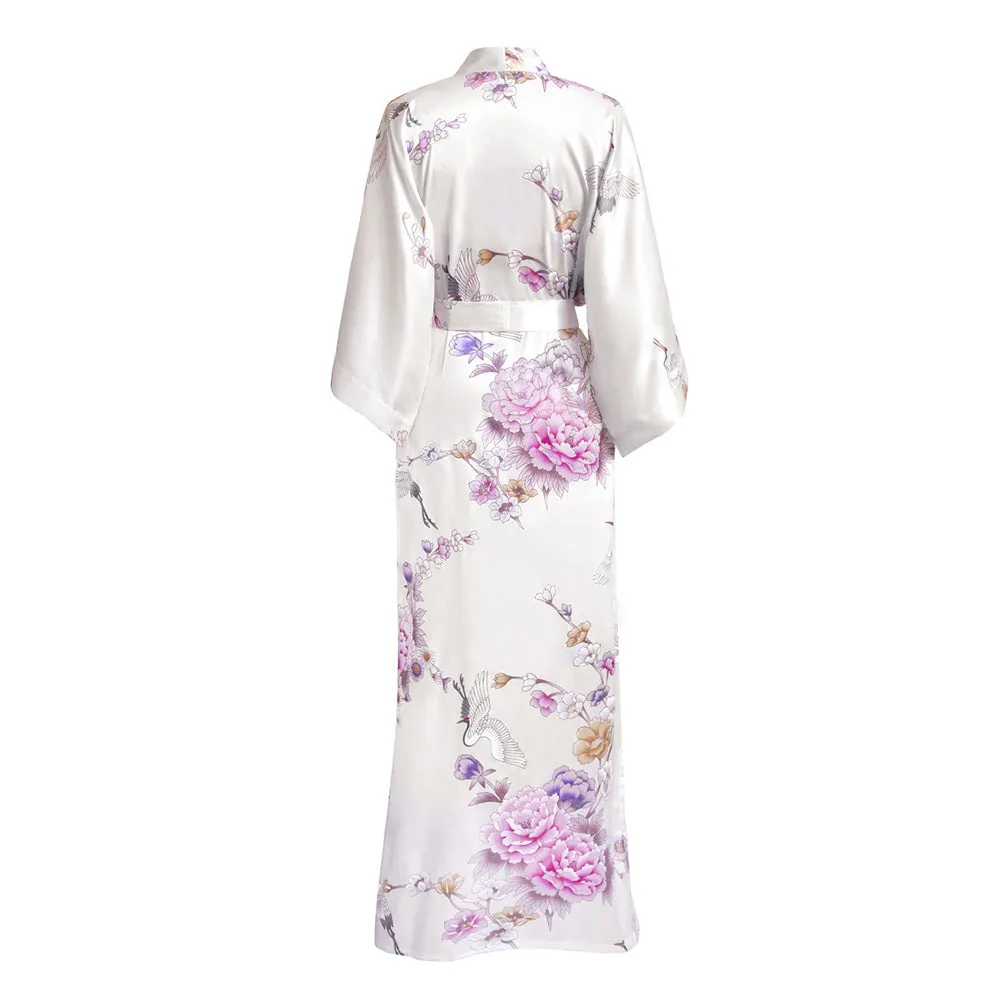 Chrysanthemum & Crane Long Kimono Robe