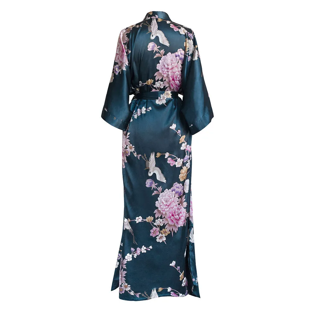 Chrysanthemum & Crane Long Kimono Robe