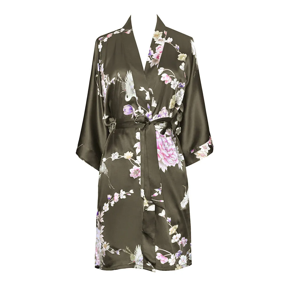 Chrysanthemum & Crane Short Kimono Robe