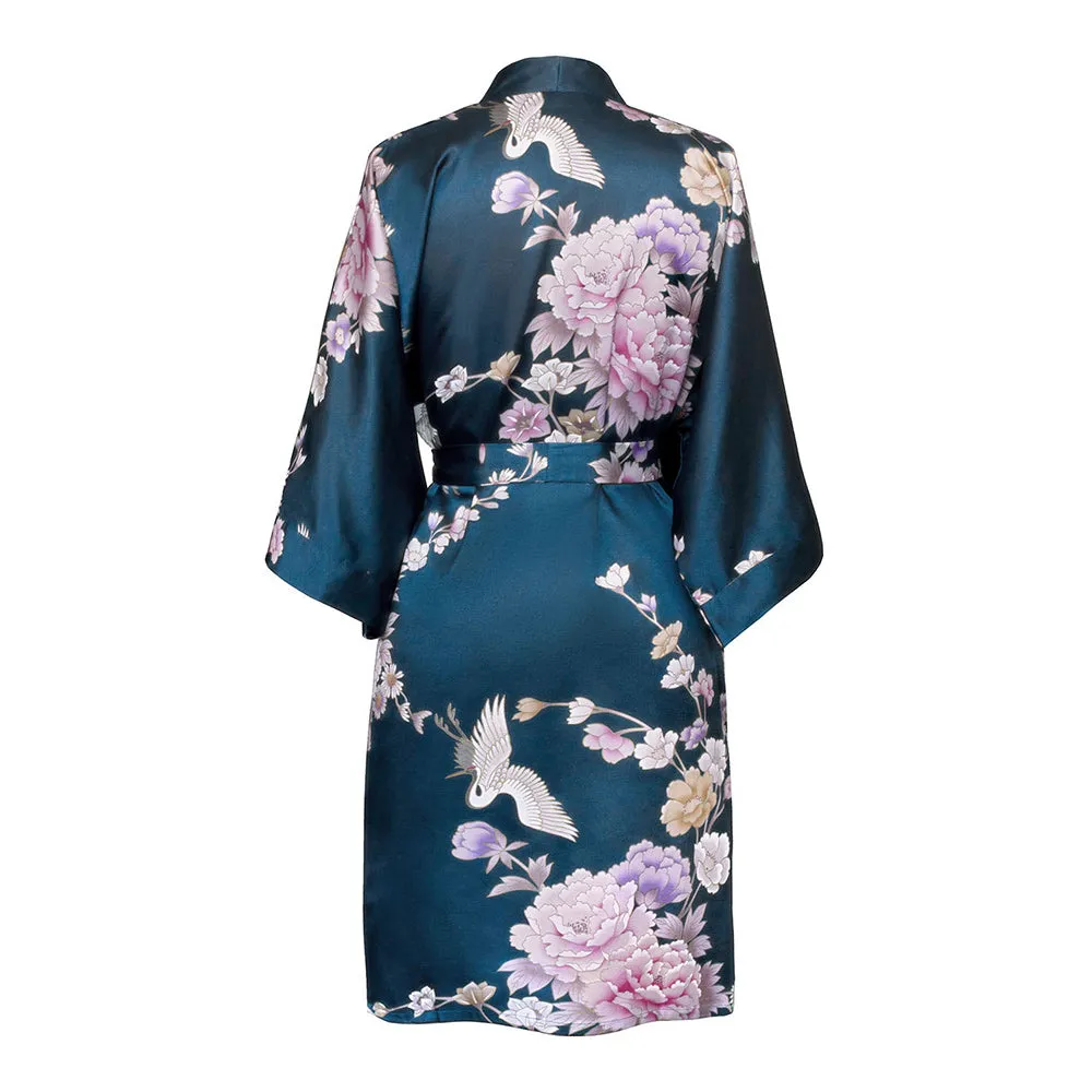 Chrysanthemum & Crane Short Kimono Robe