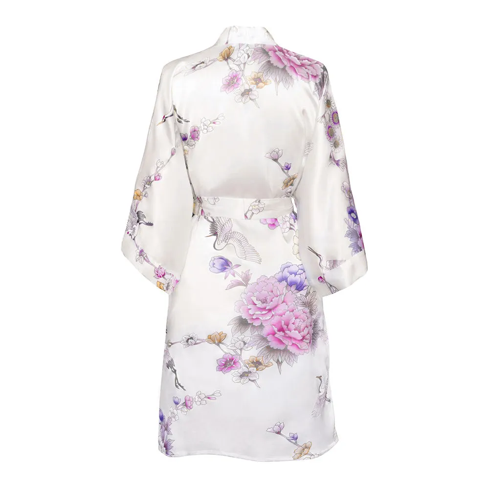 Chrysanthemum & Crane Short Kimono Robe