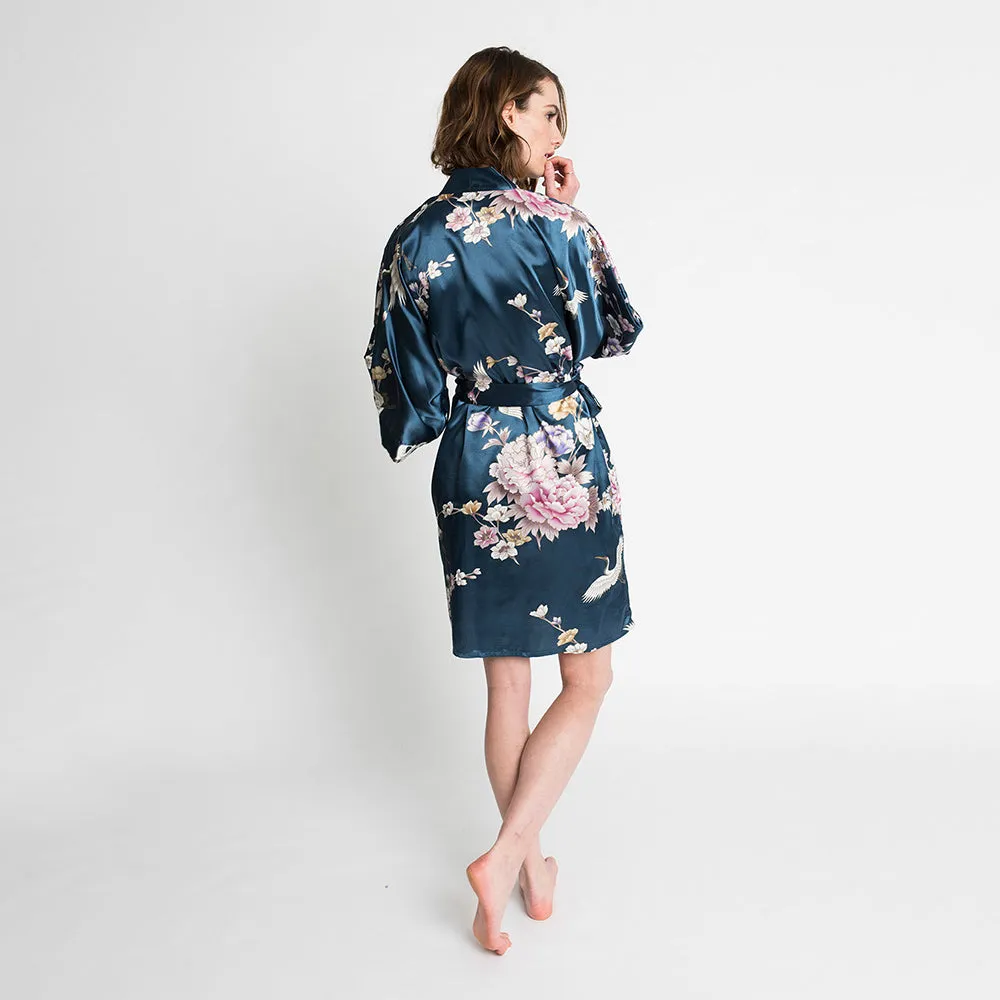Chrysanthemum & Crane Short Kimono Robe