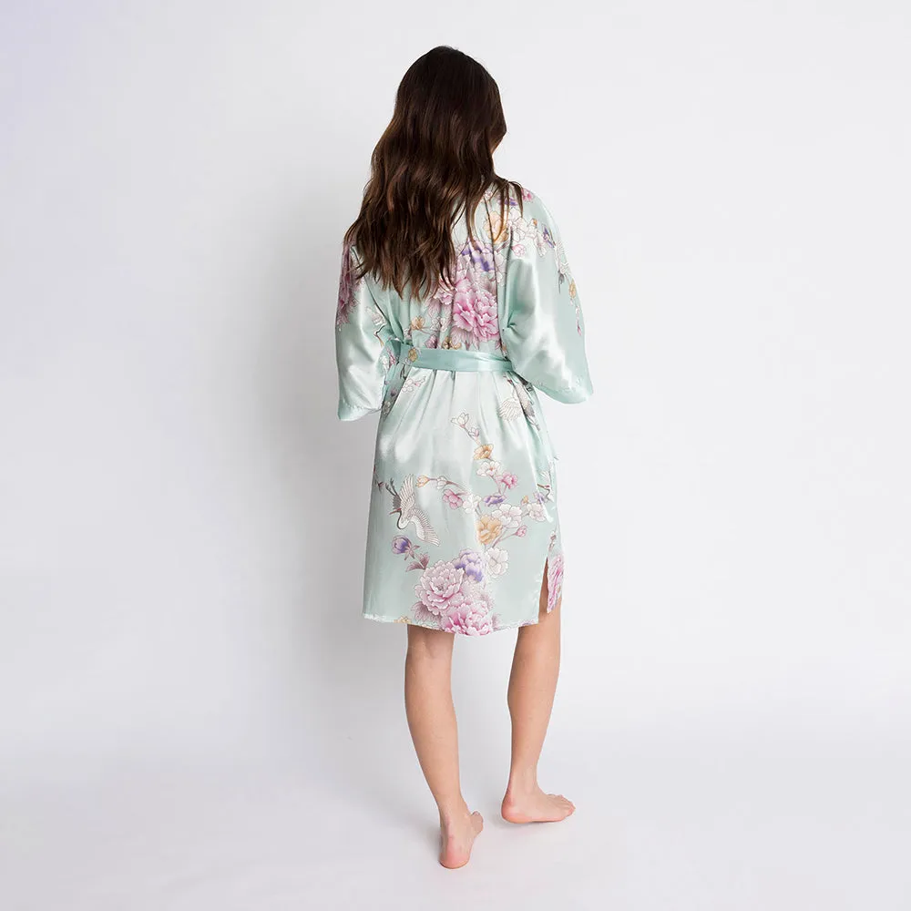 Chrysanthemum & Crane Short Kimono Robe