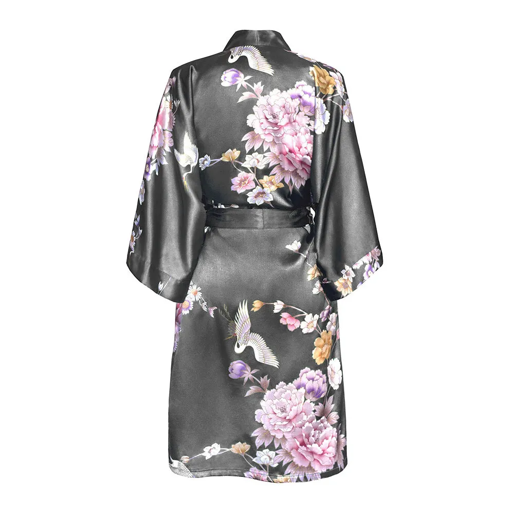 Chrysanthemum & Crane Short Kimono Robe