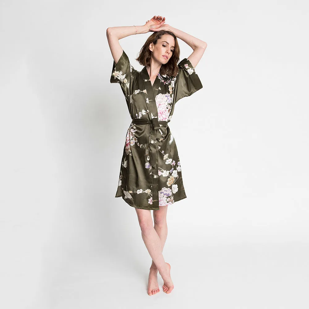 Chrysanthemum & Crane Short Kimono Robe
