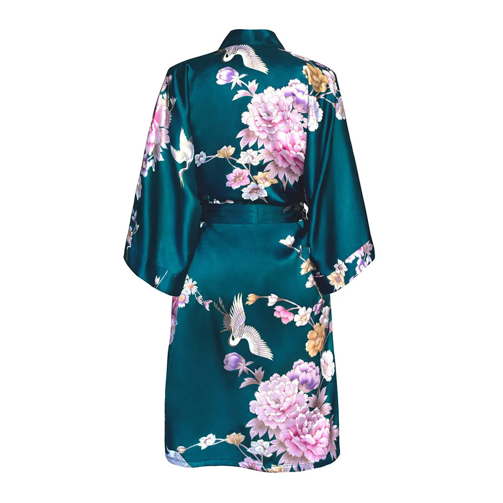 Chrysanthemum & Crane Short Kimono Robe