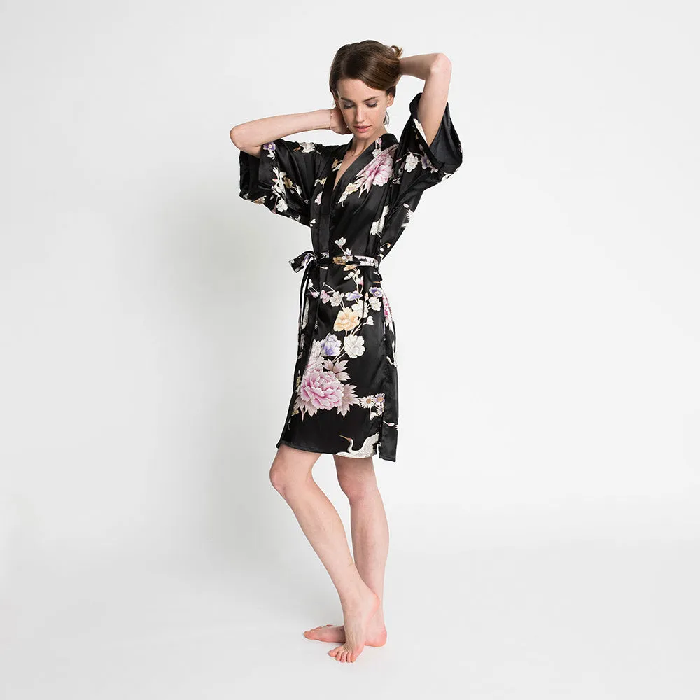 Chrysanthemum & Crane Short Kimono Robe