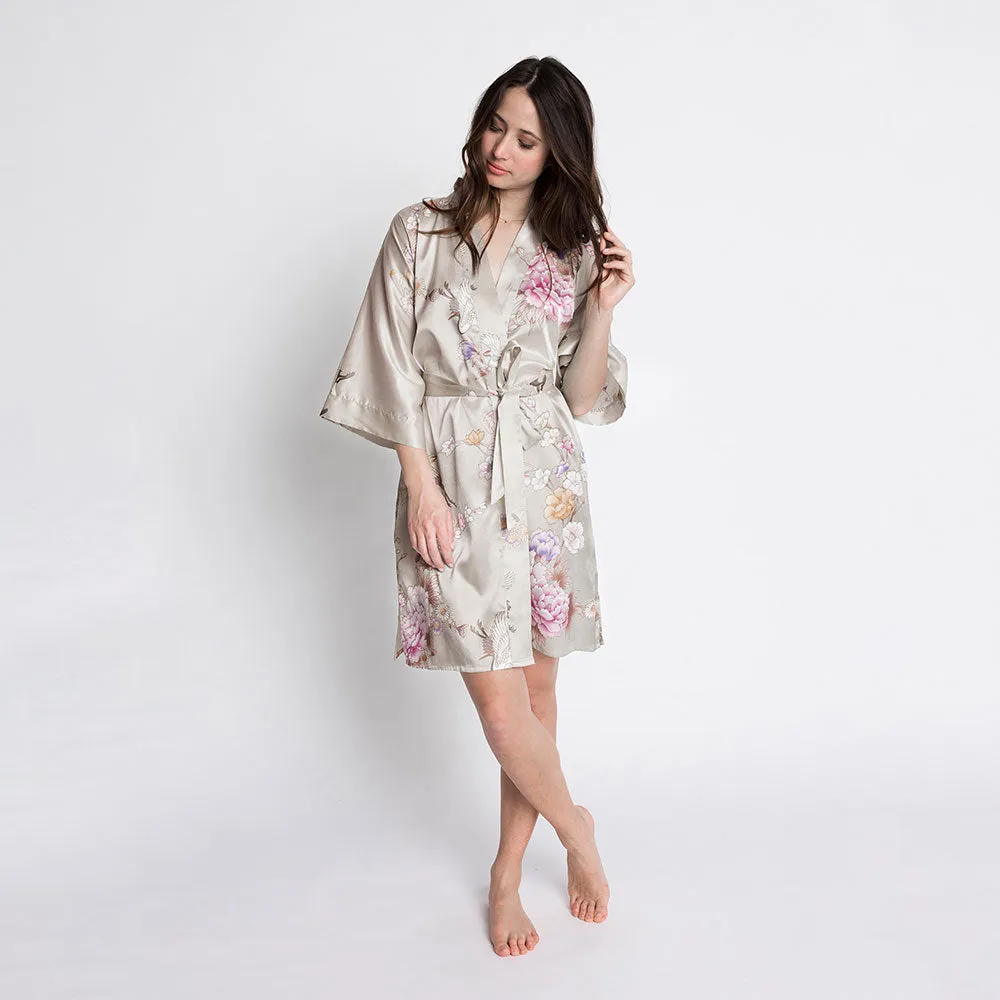 Chrysanthemum & Crane Short Kimono Robe