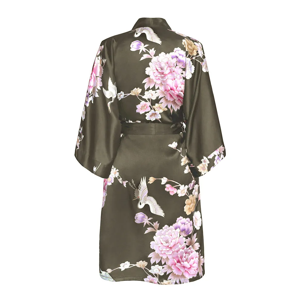 Chrysanthemum & Crane Short Kimono Robe