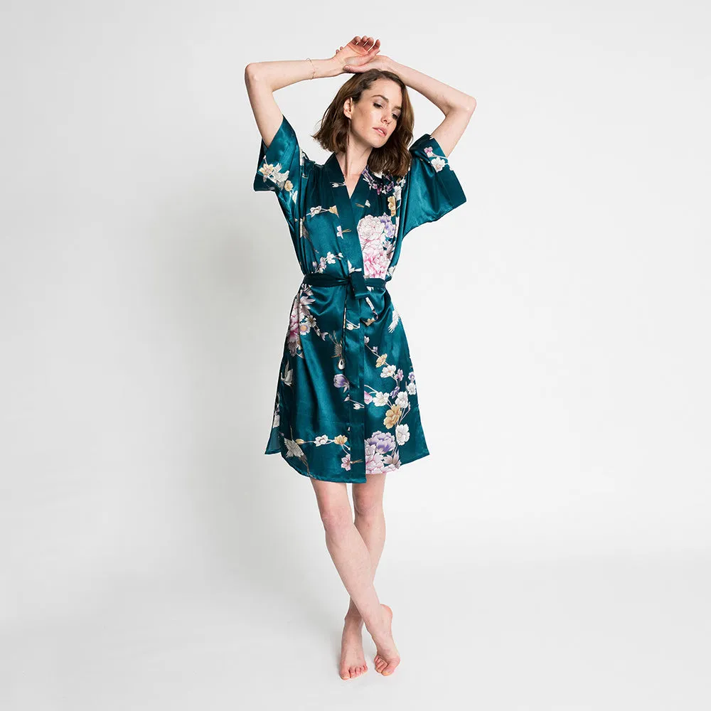 Chrysanthemum & Crane Short Kimono Robe