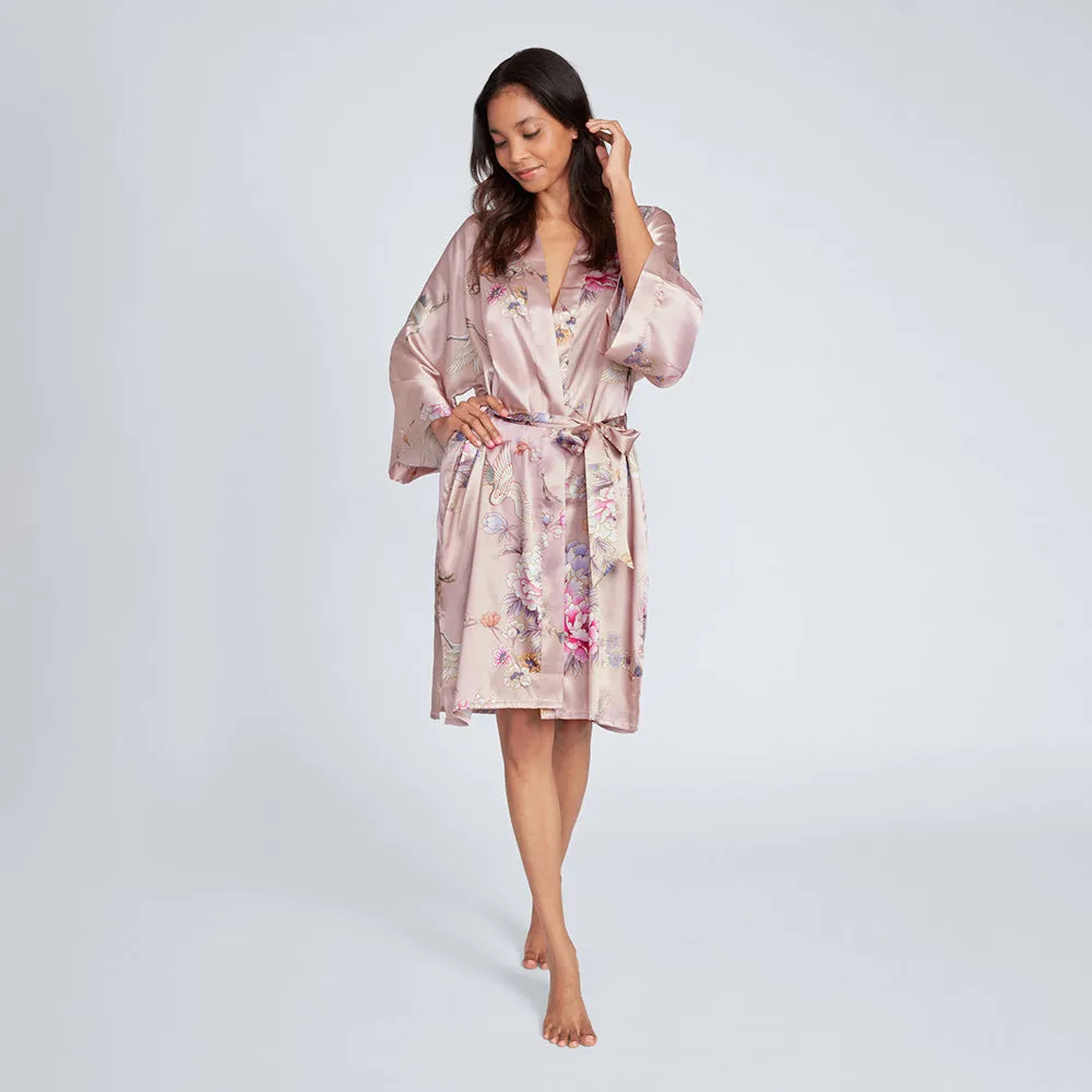 Chrysanthemum & Crane Short Kimono Robe