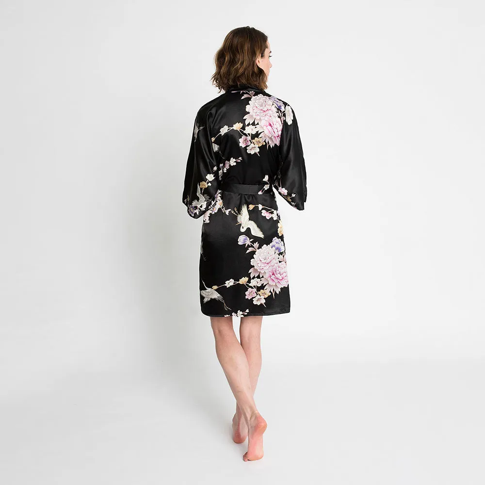 Chrysanthemum & Crane Short Kimono Robe