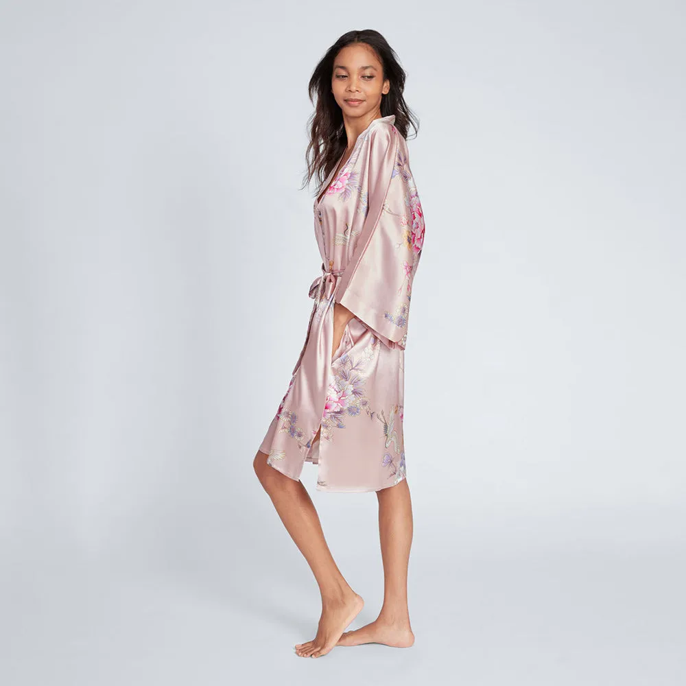 Chrysanthemum & Crane Short Kimono Robe