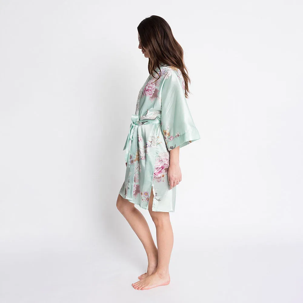Chrysanthemum & Crane Short Kimono Robe
