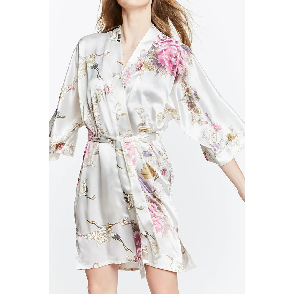 Chrysanthemum & Crane Short Kimono Robe