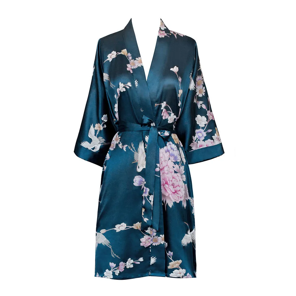 Chrysanthemum & Crane Short Kimono Robe