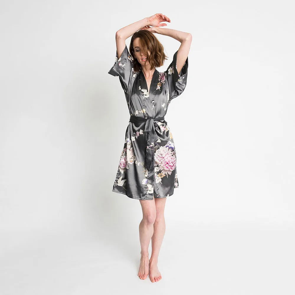 Chrysanthemum & Crane Short Kimono Robe