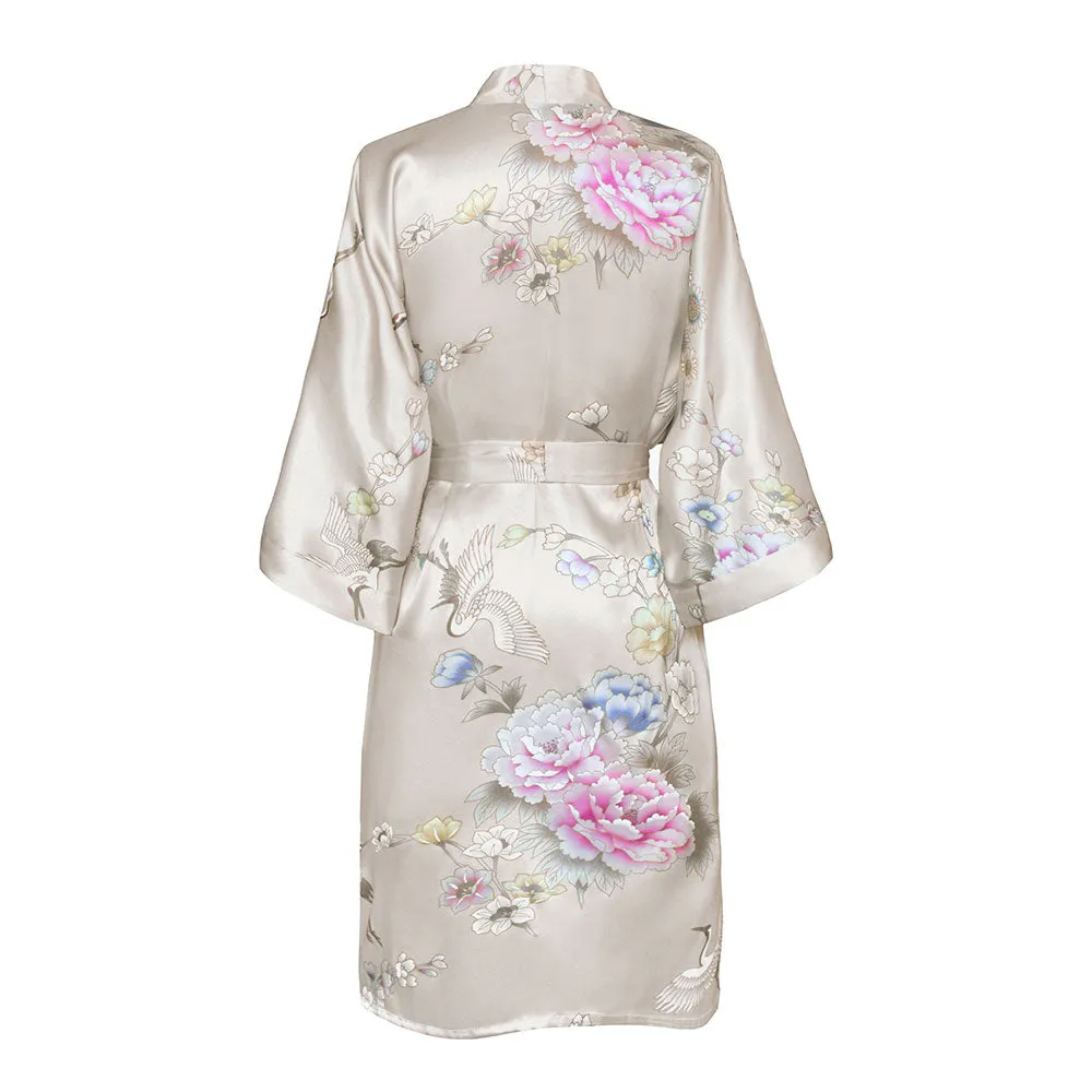 Chrysanthemum & Crane Short Kimono Robe