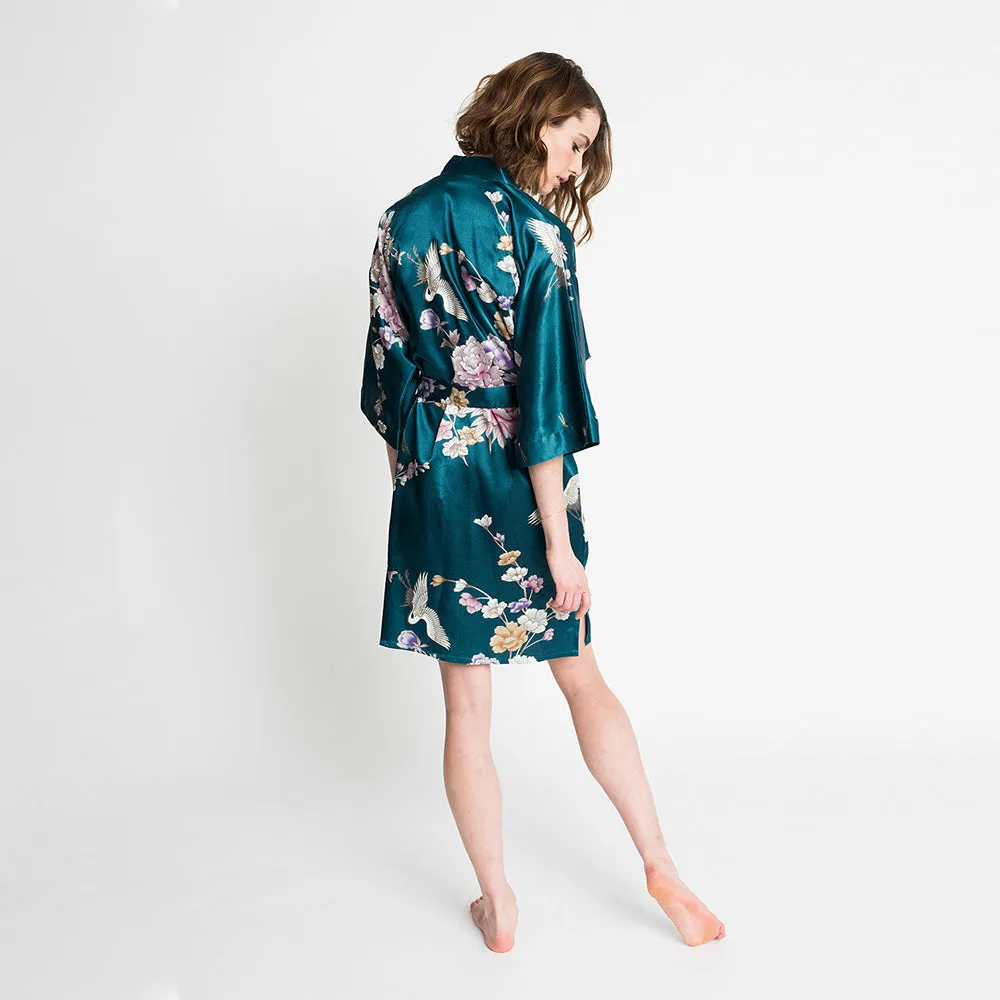 Chrysanthemum & Crane Short Kimono Robe