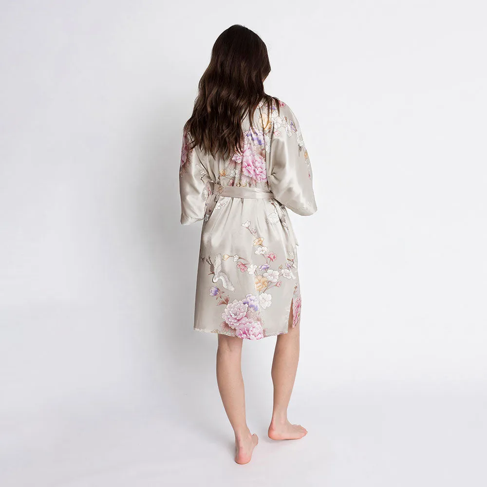 Chrysanthemum & Crane Short Kimono Robe