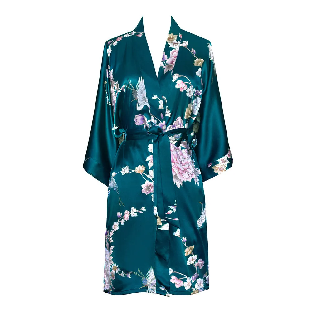 Chrysanthemum & Crane Short Kimono Robe