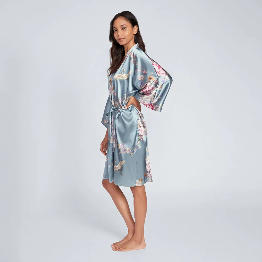 Chrysanthemum & Crane Short Kimono Robe