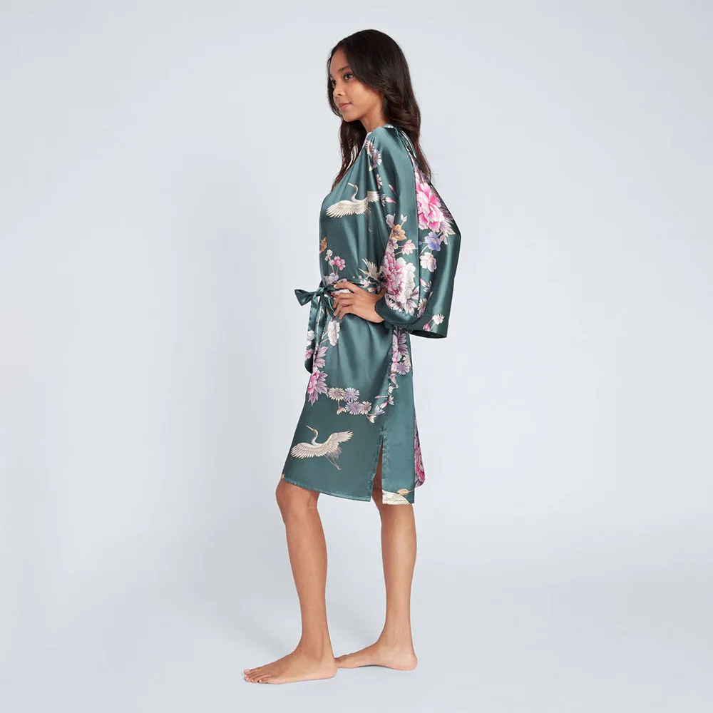 Chrysanthemum & Crane Short Kimono Robe