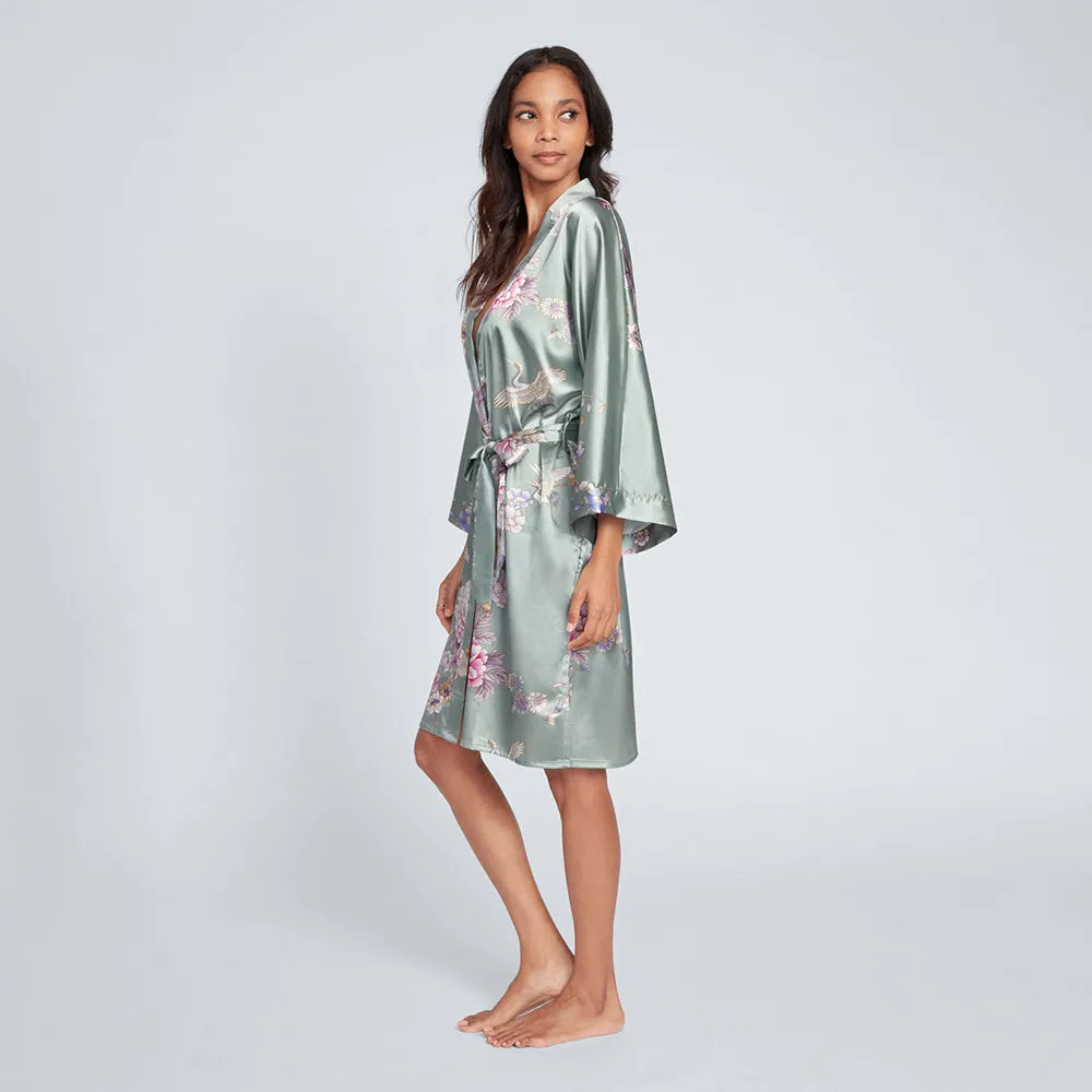 Chrysanthemum & Crane Short Kimono Robe