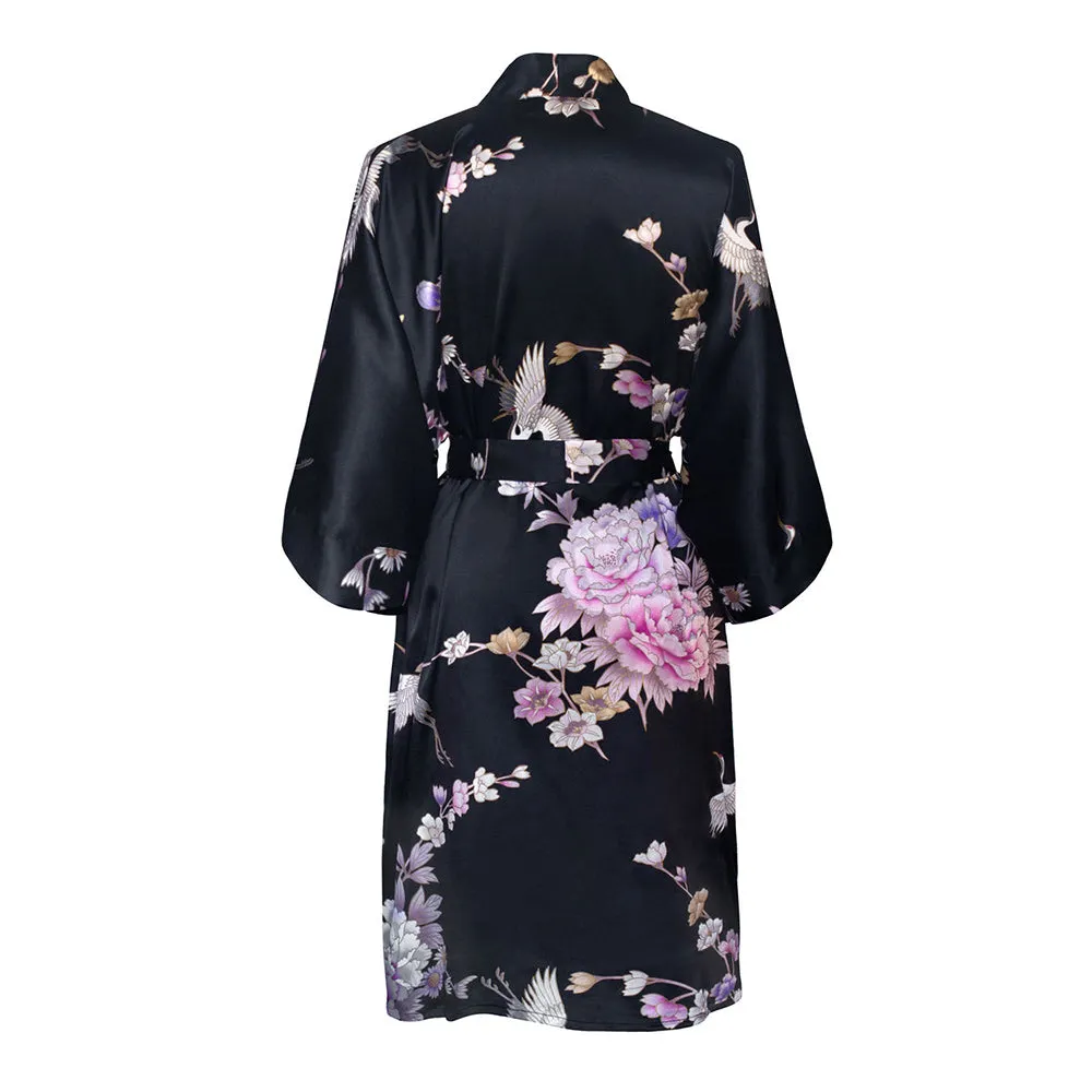 Chrysanthemum & Crane Short Kimono Robe