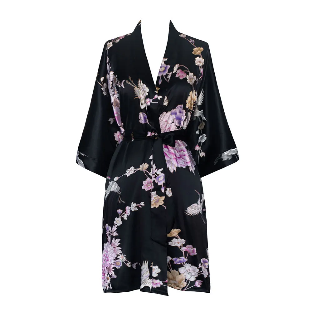 Chrysanthemum & Crane Short Kimono Robe