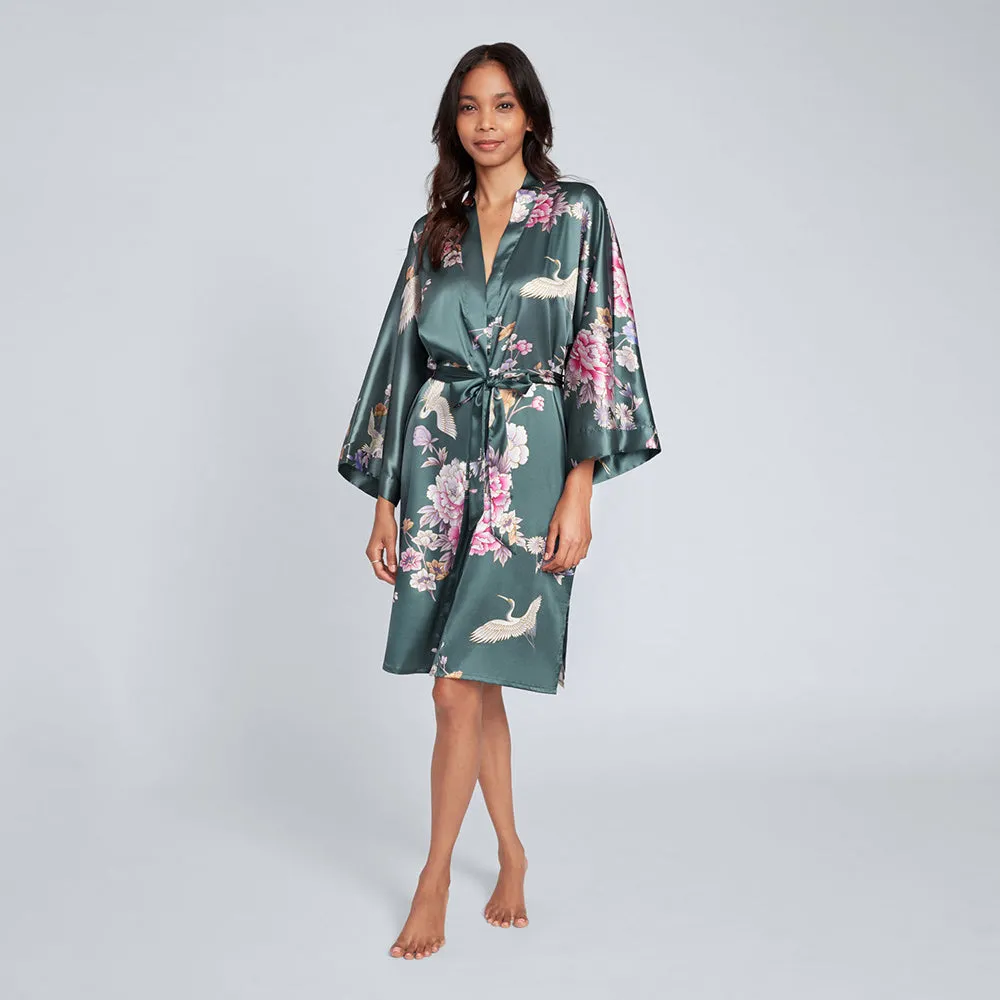Chrysanthemum & Crane Short Kimono Robe