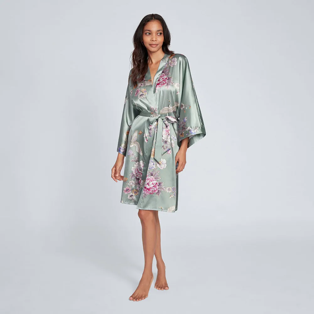Chrysanthemum & Crane Short Kimono Robe