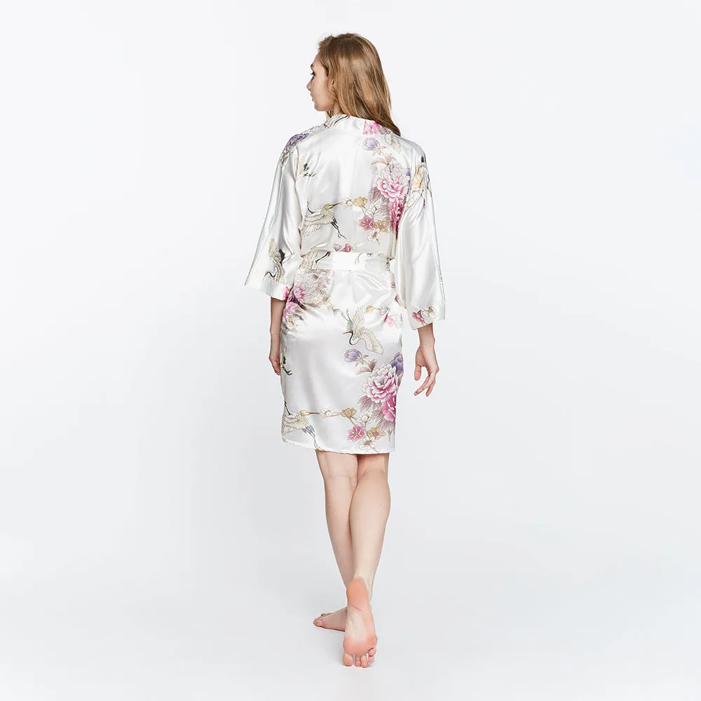 Chrysanthemum & Crane Short Kimono Robe