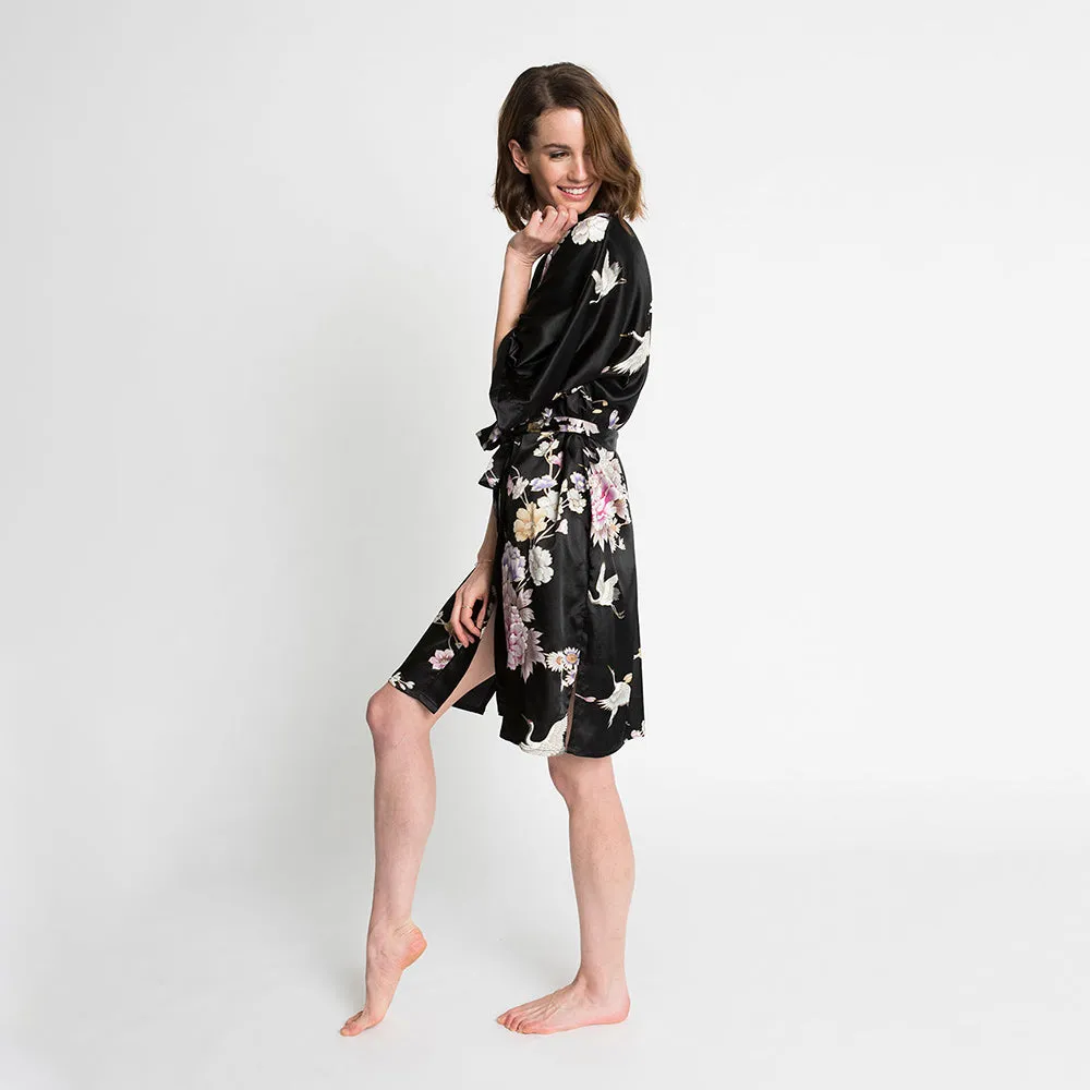 Chrysanthemum & Crane Short Kimono Robe