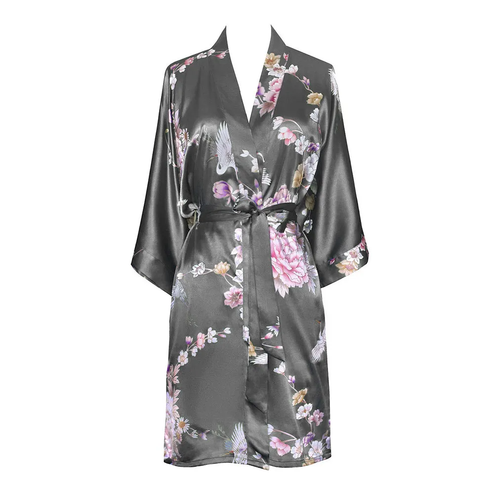 Chrysanthemum & Crane Short Kimono Robe