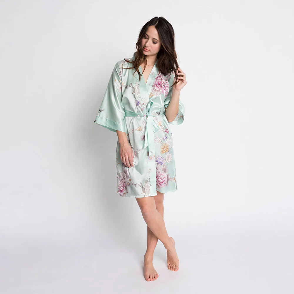 Chrysanthemum & Crane Short Kimono Robe