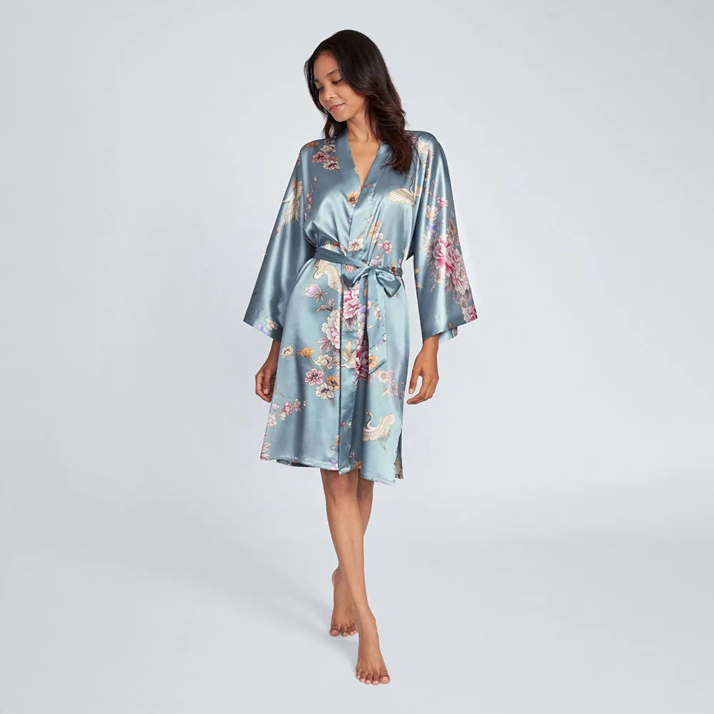 Chrysanthemum & Crane Short Kimono Robe