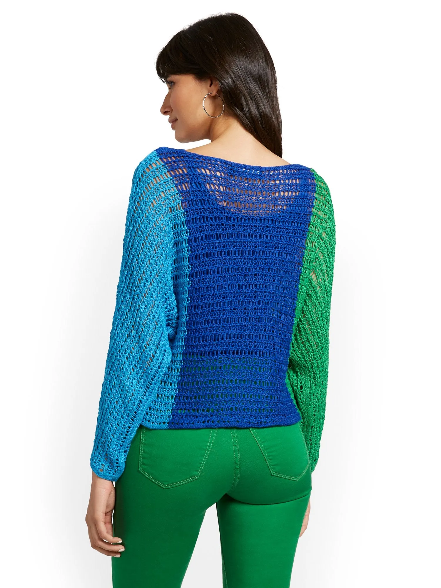 Colorblock Mixed Stitch Knit Sweater